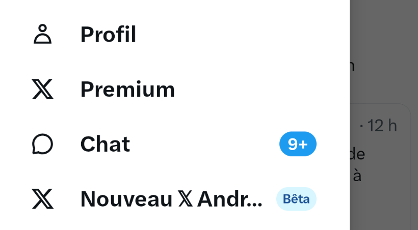 L'option Nouveau X Android apparaît au menu des accès classiques. L'option Nouveau X Android apparaît au menu des accès classiques.