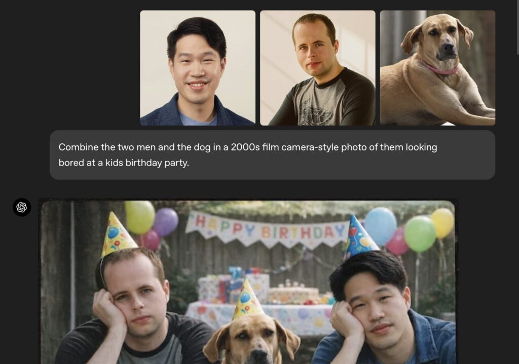 Dans cet exemple, trois photos sont fusionnées en une grâce à ChatGPT. Dans cet exemple, trois photos sont fusionnées en une grâce à ChatGPT.