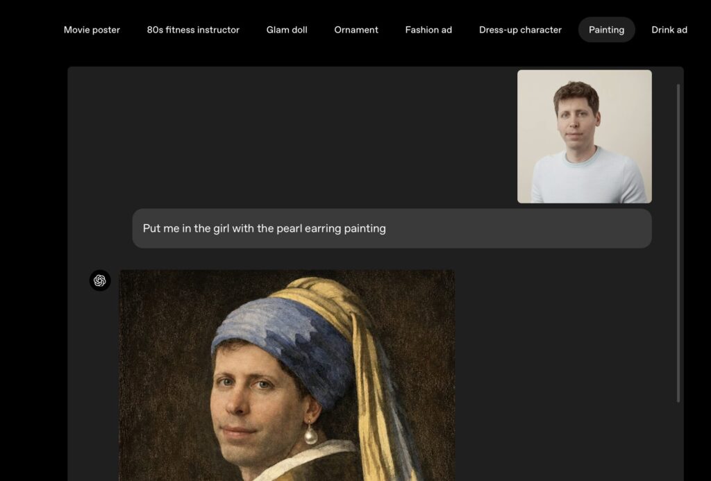 Sur le site d'OpenAI, plusieurs exemples mettent en lumière des montages de Sam Altman. Sur le site d'OpenAI, plusieurs exemples mettent en lumière des montages de Sam Altman.