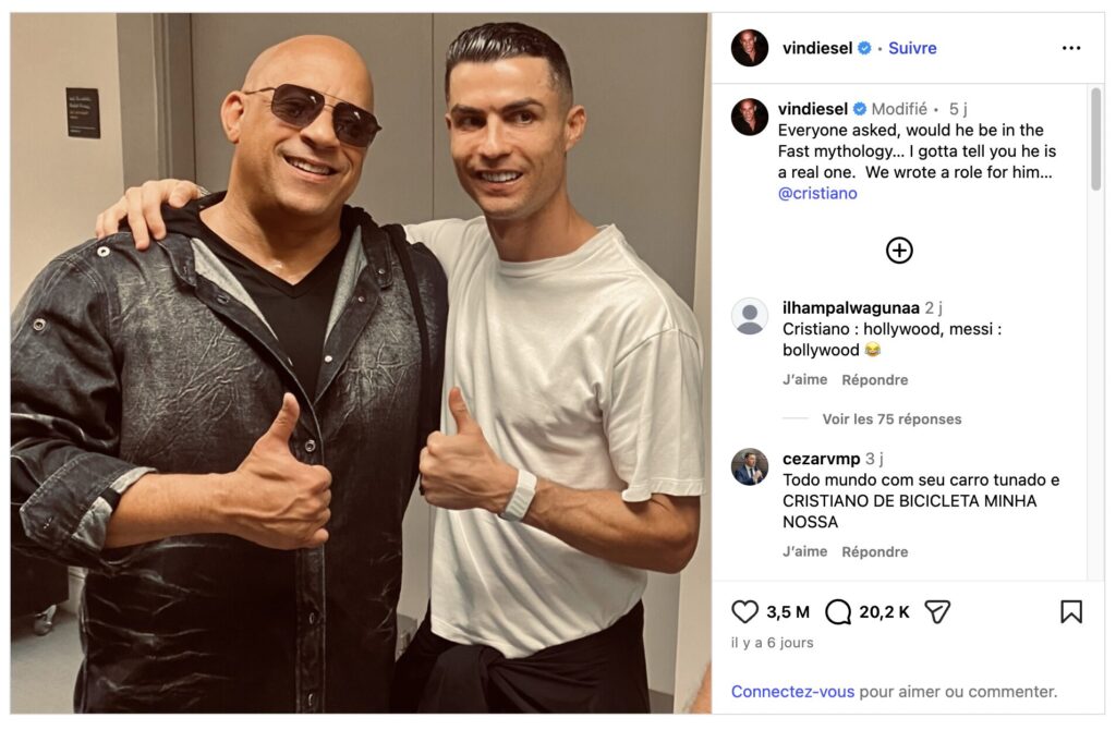CR7 et Vin Diesel. CR7 et Vin Diesel.