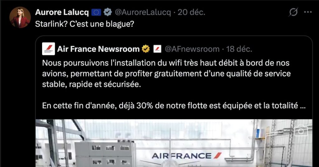 La d&eacute;put&eacute;e europ&eacute;enne Aurore Lalucq a publi&eacute; plusieurs tweets sur Starlink ce week-end.