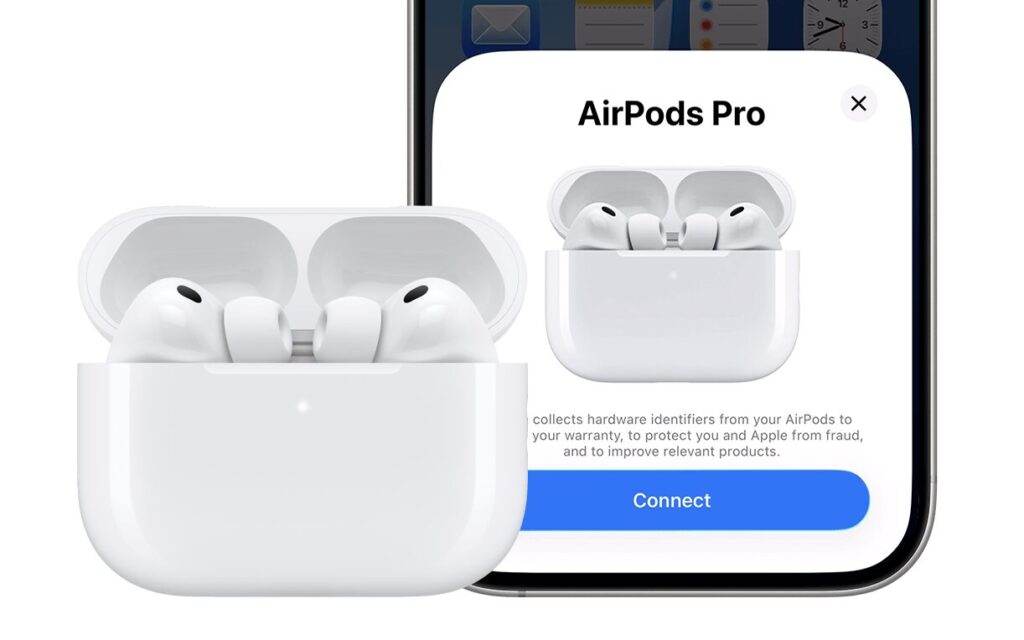 La proc&eacute;dure de jumelage des AirPods.