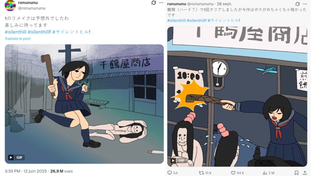 L'animateur Ronununu produit de courtes vidéo humoristique sur Silent Hill f. // Source : X/Ronununu L'animateur Ronununu produit de courtes vidéo humoristique sur Silent Hill f. // Source : X/Ronununu