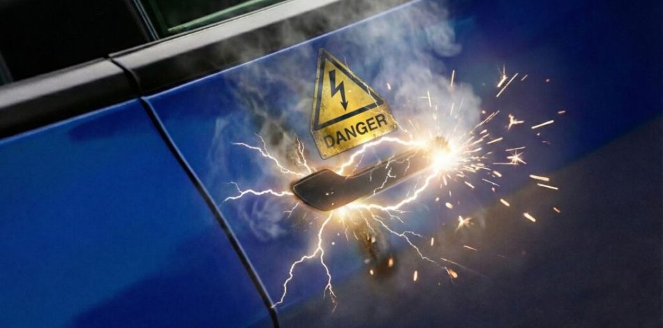 Les poignées de portes des Tesla peuvent être un danger en cas d'accident. // Source : Une par Robin San Vicente pour Numerama