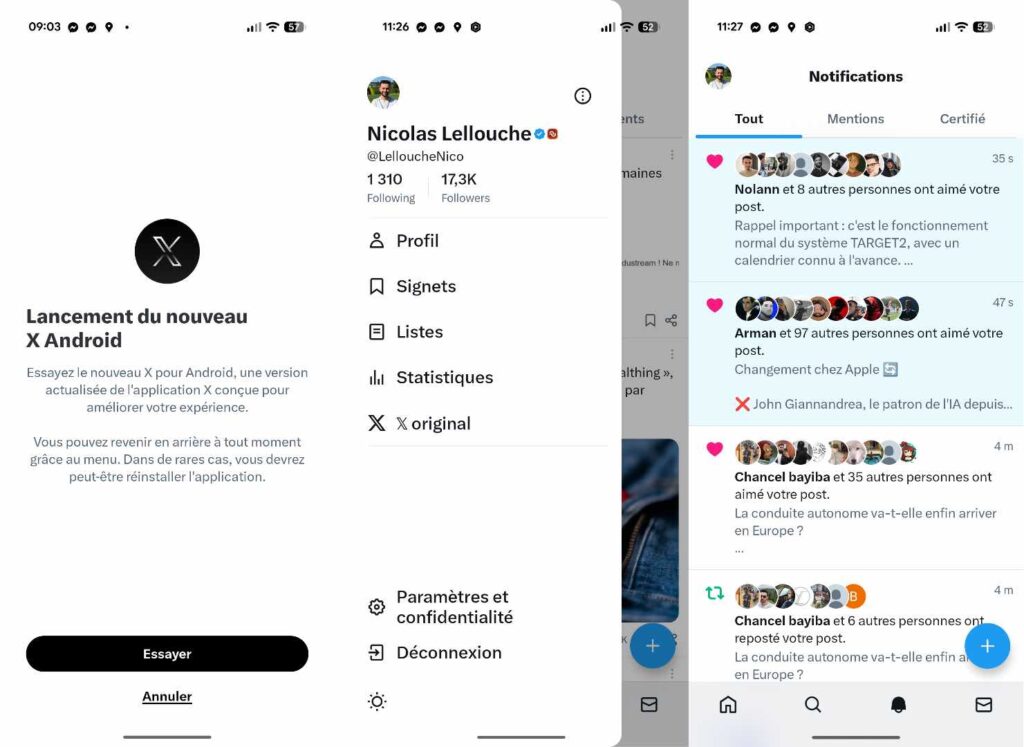 La nouvelle interface de X sur Android, avec beaucoup moins de choses à charger. La nouvelle interface de X sur Android, avec beaucoup moins de choses à charger.