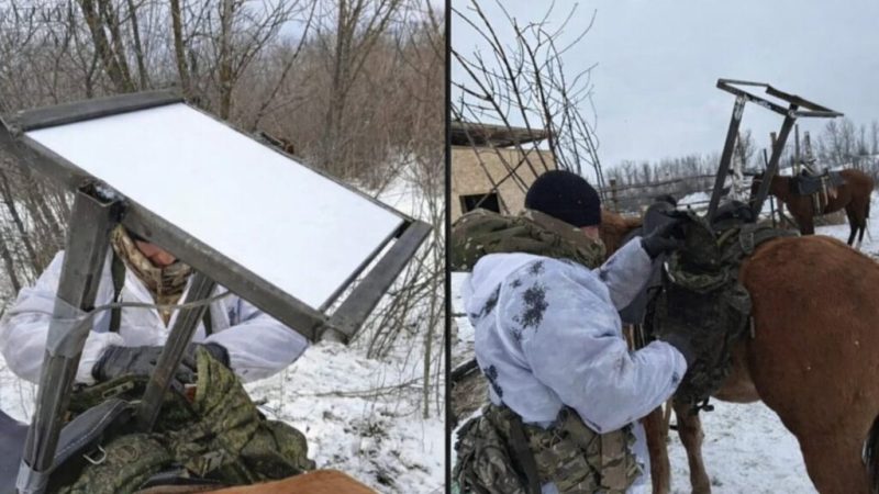 En Ukraine, des soldats russes installent une antenne Starlink sur… des chevaux