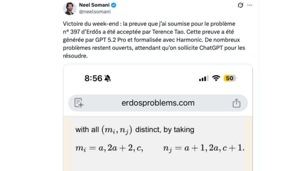 Neel Somani a notamment utilis&eacute; GPT-5.2 pour r&eacute;soudre le probl&egrave;me de maths.  // Source : Neel Somani / X