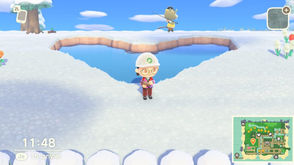 Un &eacute;tang (plus ou moins) en forme de coeur dans Animal Crossing New Horizons. // Source : Capture d'&eacute;cran Numerama