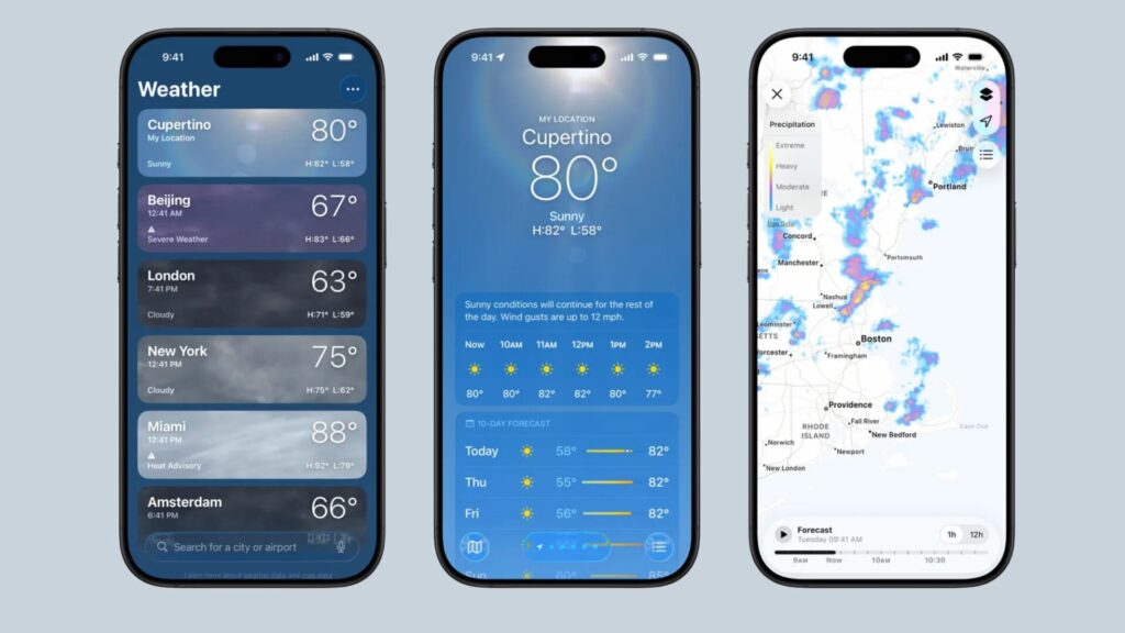 L'application M&eacute;t&eacute;o sur iPhone. // Source : Apple via l'App Store
