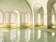 Reconstitution 3D de la salle des piscines chaudes des thermes de Chassenon (Charente). // Source : Wikimédia