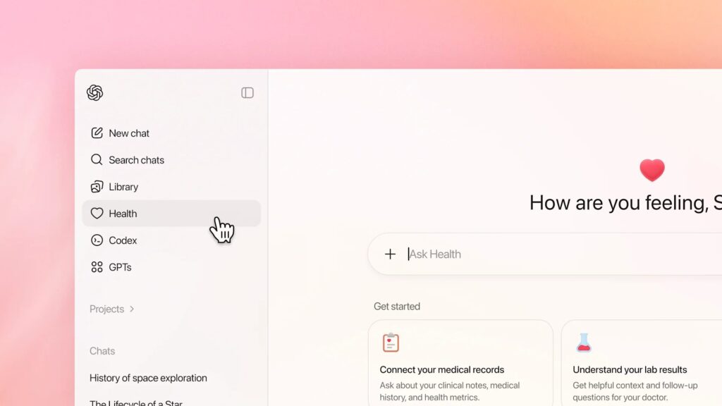 L&rsquo;outil sera accessible via une rubrique &laquo; Sant&eacute; &raquo; distincte au sein de ChatGPT. // Source : OpenAI