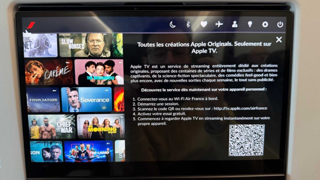 En scannant un QR code, les passagers Air France peuvent b&eacute;n&eacute;ficier de 7 jours gratuits &agrave; Apple TV.