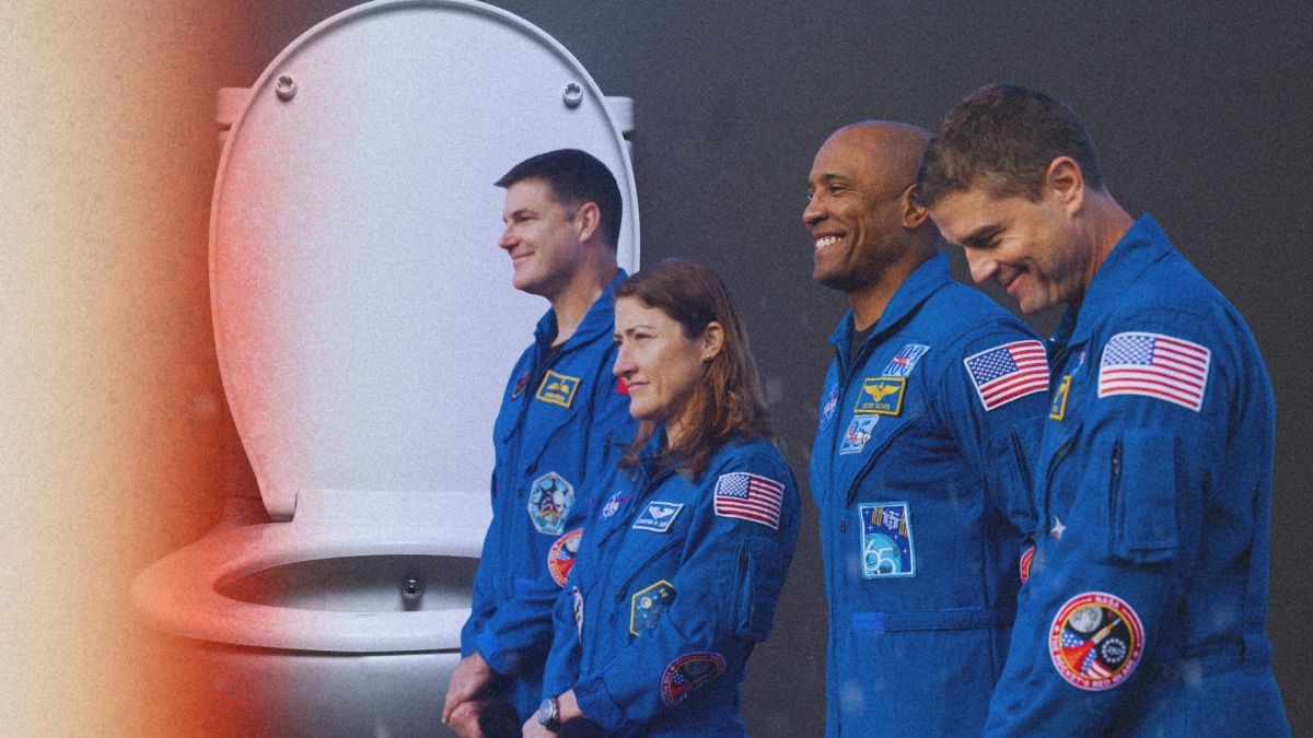 Comment feront les astronautes pour aller aux toilettes ? // Source : Via Flickr/Nasa ; montage Numerama avec Canva