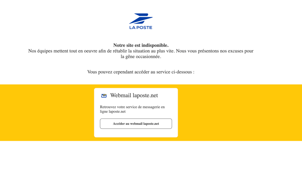 Site de La Poste le 1er Janvier au matin // Source : Capture d'&eacute;cran Numerama