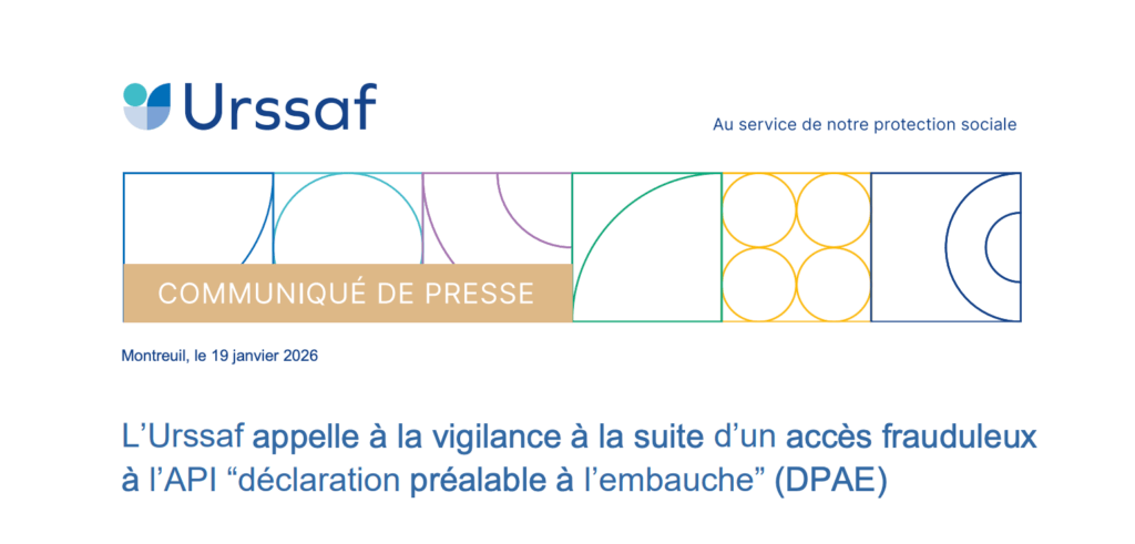 Capture d'&eacute;cran du communiqu&eacute; de presse annon&ccedil;ant l'incident de cybers&eacute;curit&eacute; // Source : Urssaf