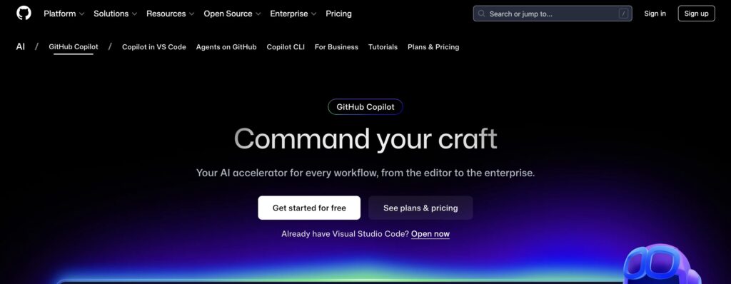 Capture d'&eacute;cran de Github Copilot, la solution vendue par Microsoft // Source : github.com