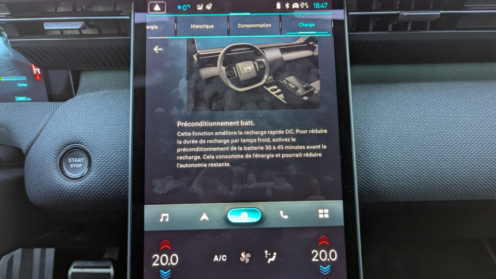 Pr&eacute;conditionnement de la batterie sur le Citro&euml;n &euml;-C5 Aircross // Source : Raphaelle Baut pour Numerama