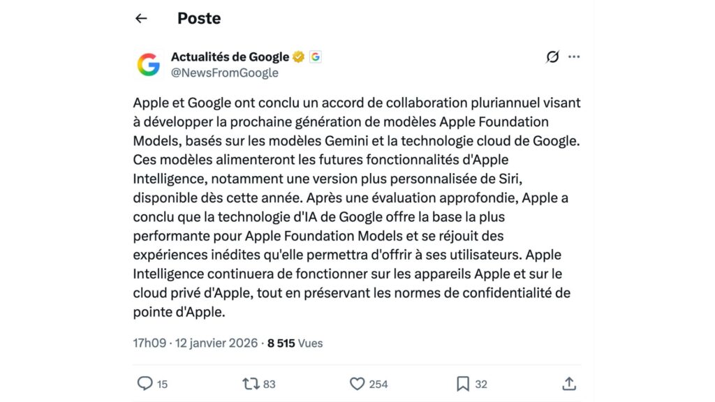 Le message publi&eacute; sur X par NewsFromGoogle (traduit en fran&ccedil;ais). // Source : NewsFromGoogle