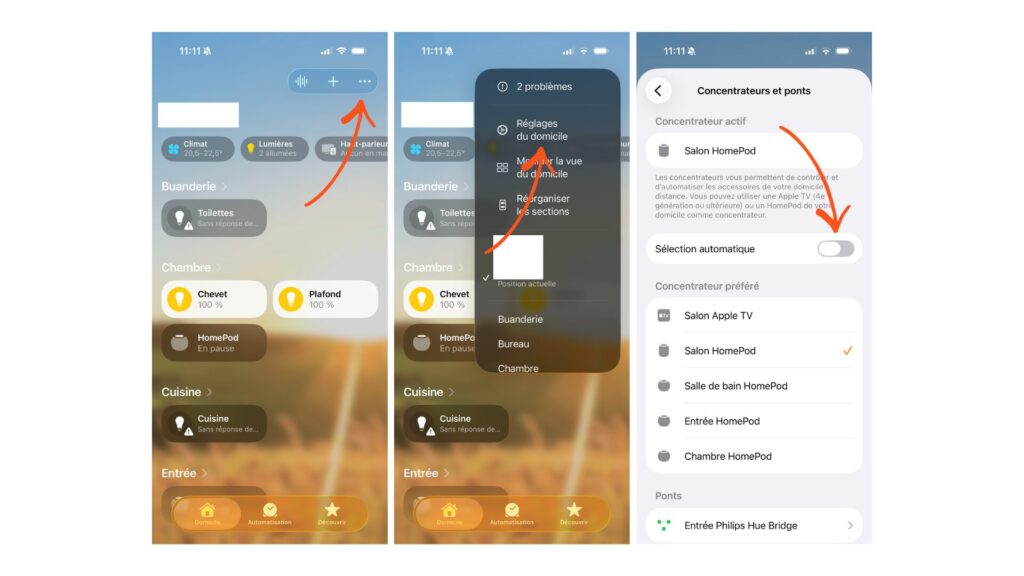 Les &eacute;tapes pour changer de concentrateur // Source : Captures d'&eacute;cran Numerama