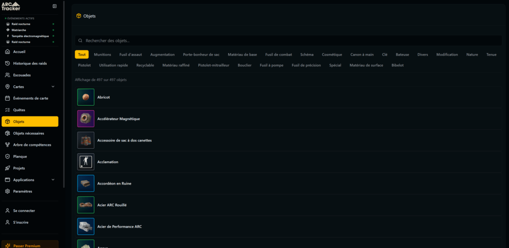 Le site annexe arctracker pour g&eacute;rer sont inventaire plus facilement