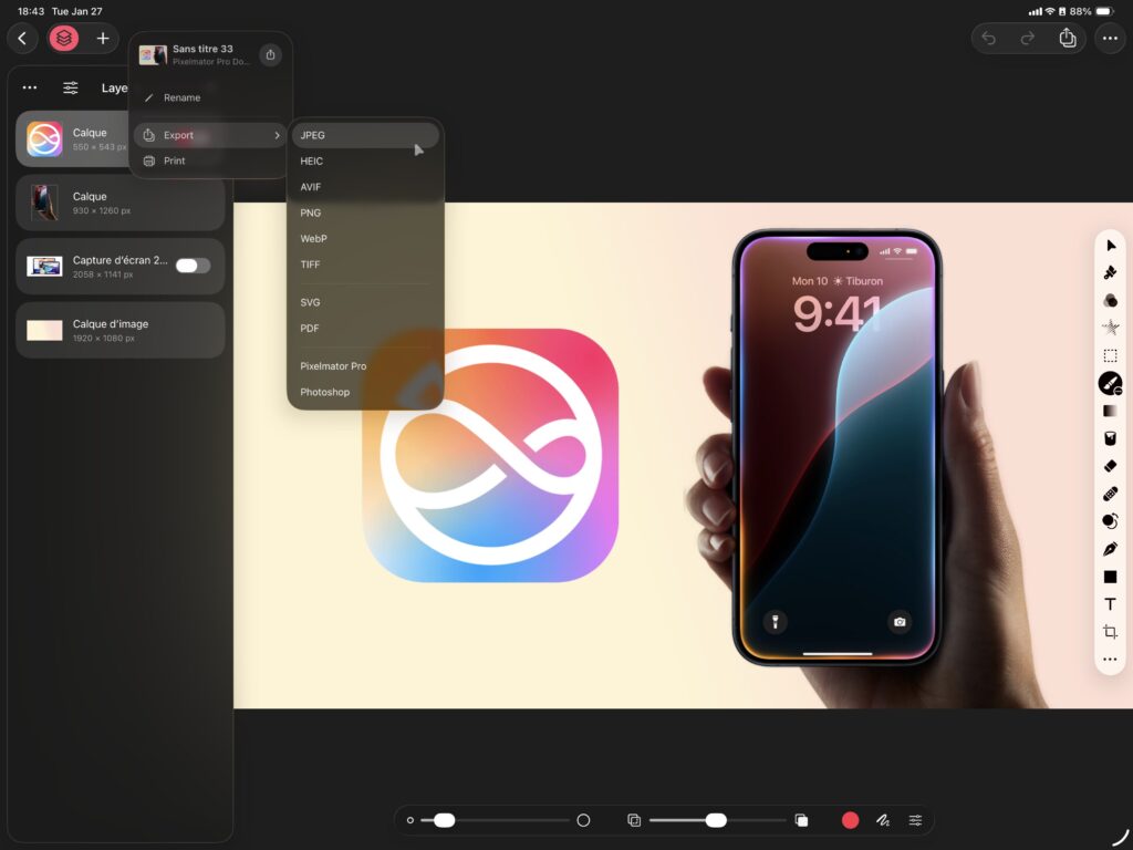 Pixelmator Pro sur iPad.