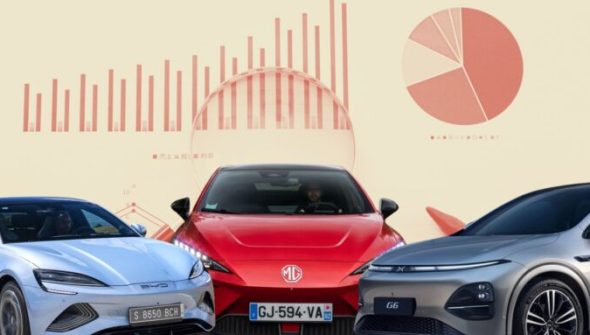 Marché de la voiture électrique chinoise. // Source : Montage Numerama avec Canva Marché de la voiture électrique chinoise. // Source : Montage Numerama avec Canva