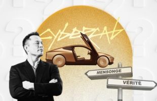 Elon Musk et le Cybercab // Source : Montage Numerama avec Canva