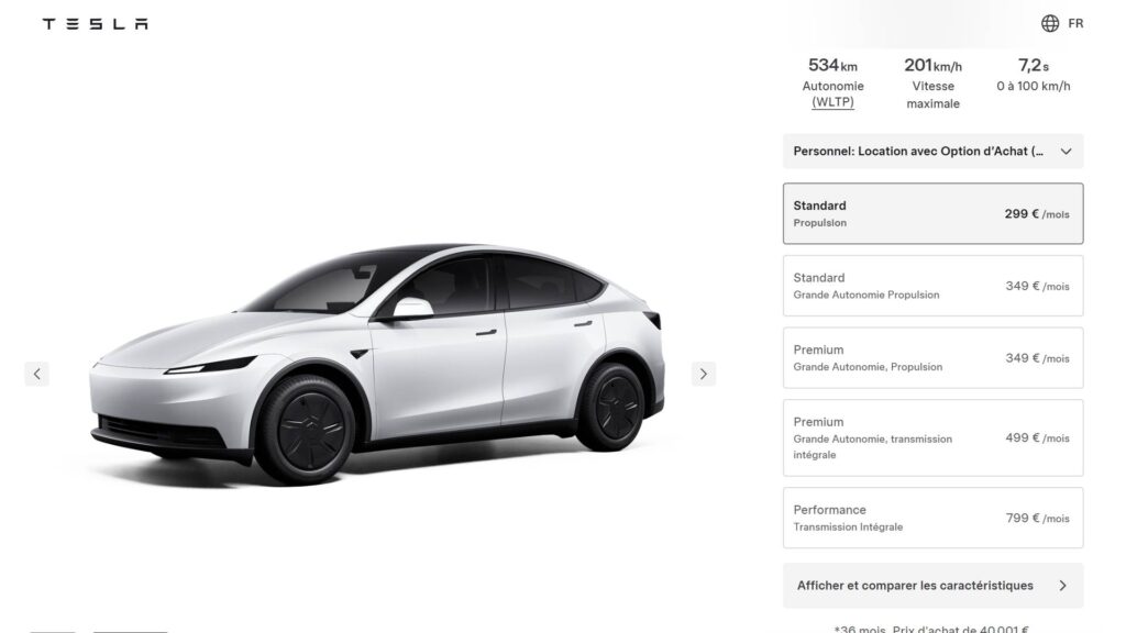 Nouveau Model Y Standard Grande Autonomie Propulsion // Source : Capture site Tesla