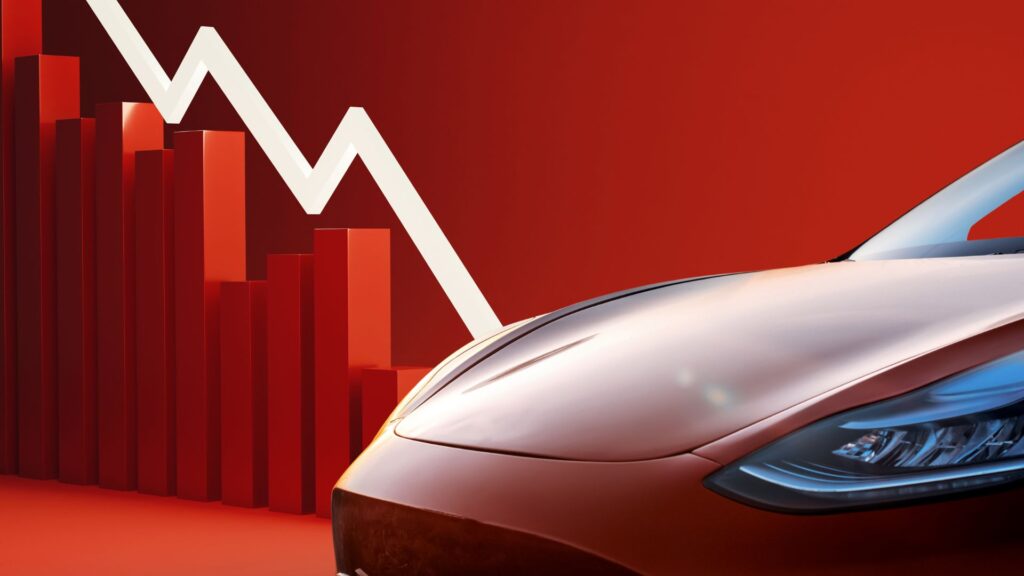 Tesla en baisse  // Source : Raphaelle Baut - Canva 