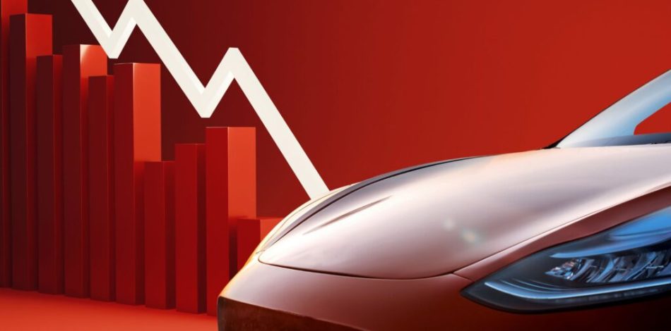 Tesla en baisse // Source : Raphaelle Baut - Canva Tesla en baisse // Source : Raphaelle Baut - Canva