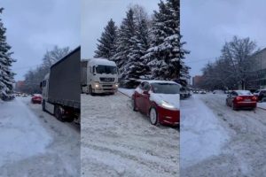 La Tesla Model 3 qui tire un camion // Source : Montage Numerama