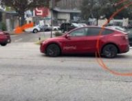 Tesla robotaxi et sa suiveuse // Source : Capture vidéo de Joe Tegtmeyer sur X Tesla robotaxi et sa suiveuse // Source : Capture vidéo de Joe Tegtmeyer sur X