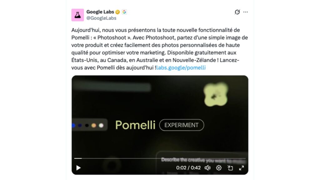 Google a annoncé Photoshoot, une fonctionnalité intégrée à Pomelli.  // Source : Google Labs 