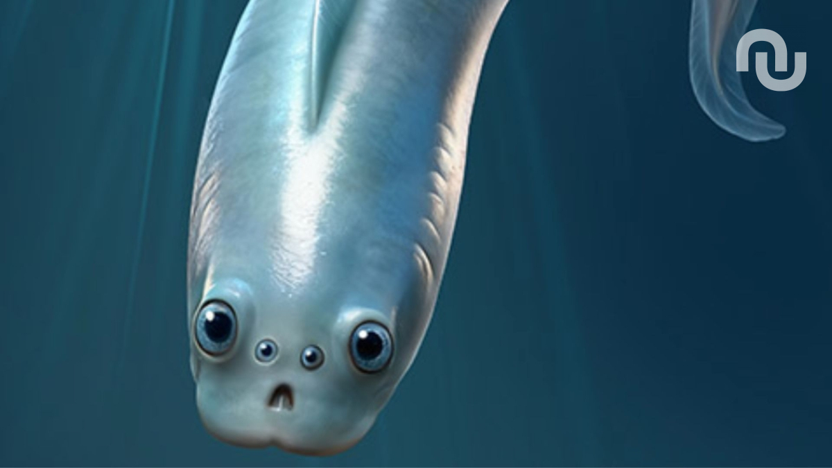 Reconstitution artistique d'un myllokunmingiidé, le plus ancien vertébré connu, doté de quatre yeux lui permettant de voir et de se repérer dans son environnement primitif. // Source : Xiangtong Lei et Sihang Zhang Reconstitution artistique d'un myllokunmingiidé, le plus ancien vertébré connu, doté de quatre yeux lui permettant de voir et de se repérer dans son environnement primitif. // Source : Xiangtong Lei et Sihang Zhang