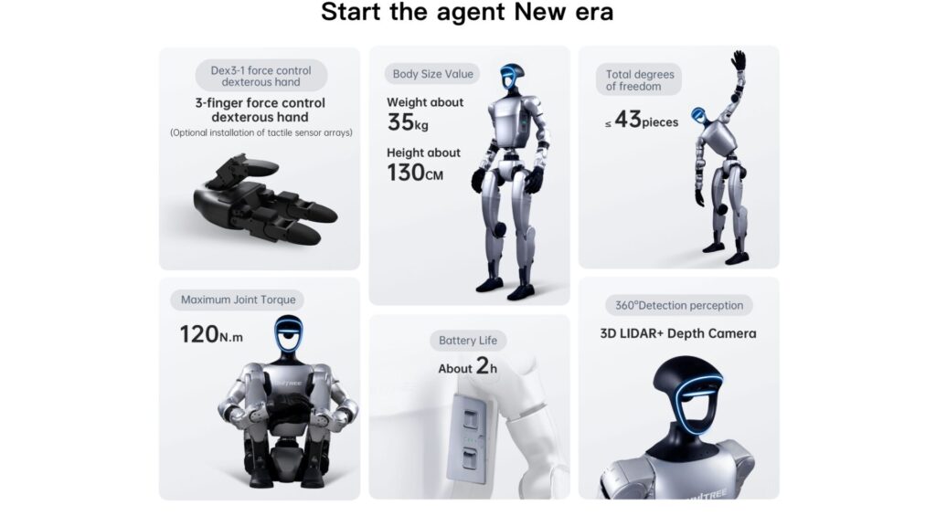 Les caract&eacute;ristiques du robot G1 de Unitree. // Source : Unitree
