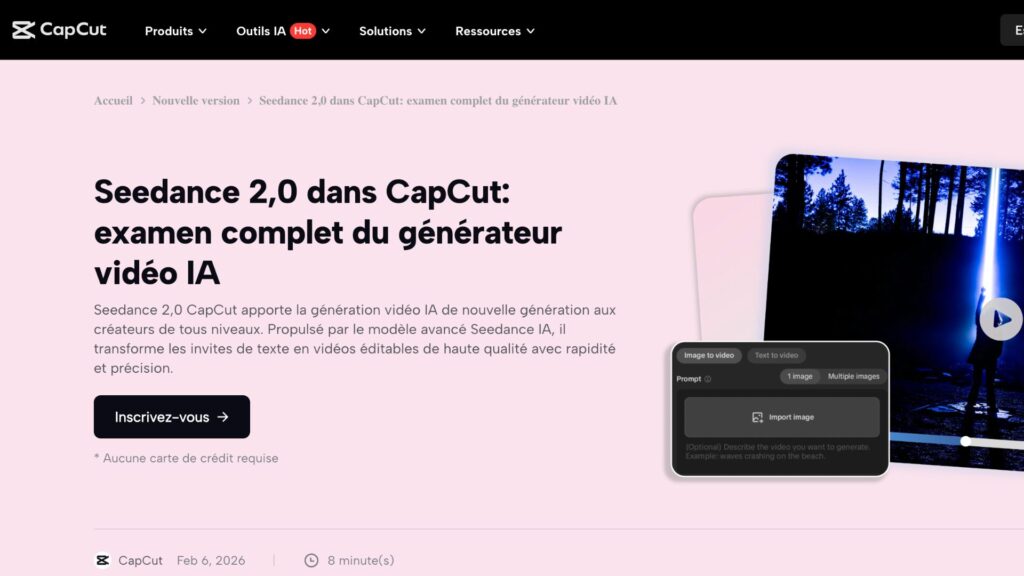 CapCut mentionne d&eacute;j&agrave; Seedance 2.0. // Source : Capture d'&eacute;cran Numerama