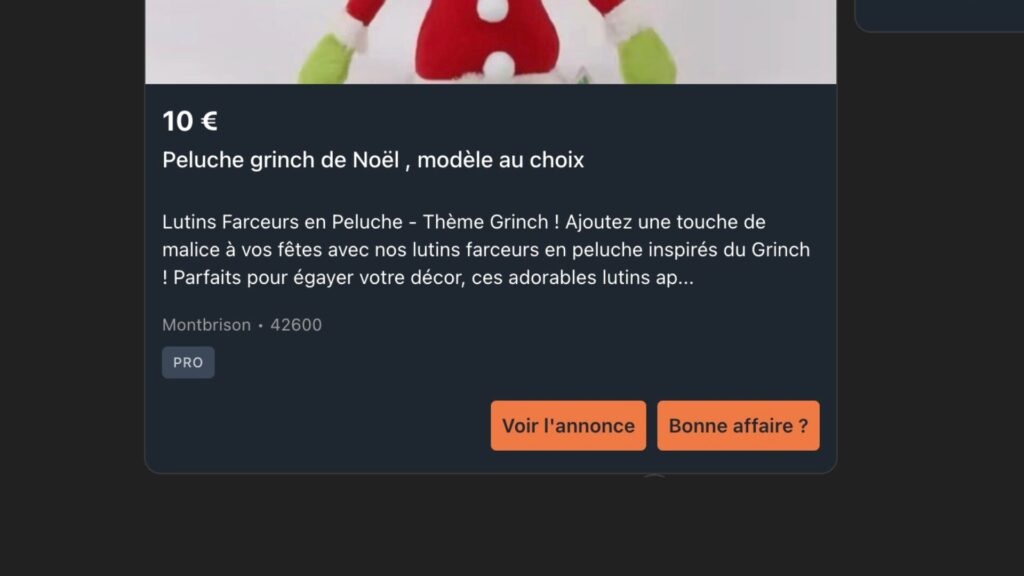 Lorsque l'on clique sur une annonce, un bouton &laquo; Bonne affaire ? &raquo; appara&icirc;t. // Source : Capture d'&eacute;cran Numerama