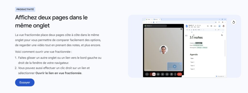 Chrome a diffus&eacute; ce message de communication fin janvier 2026 pour pousser ses utilisateurs &agrave; adopter Split View.