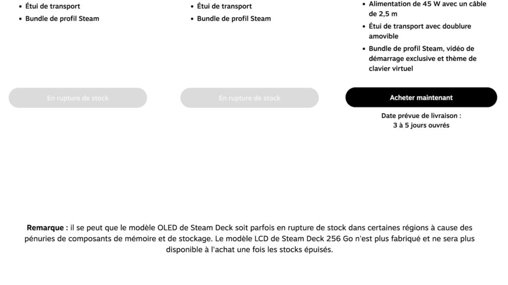 P&eacute;nurie de Steam Deck // Source : Valve