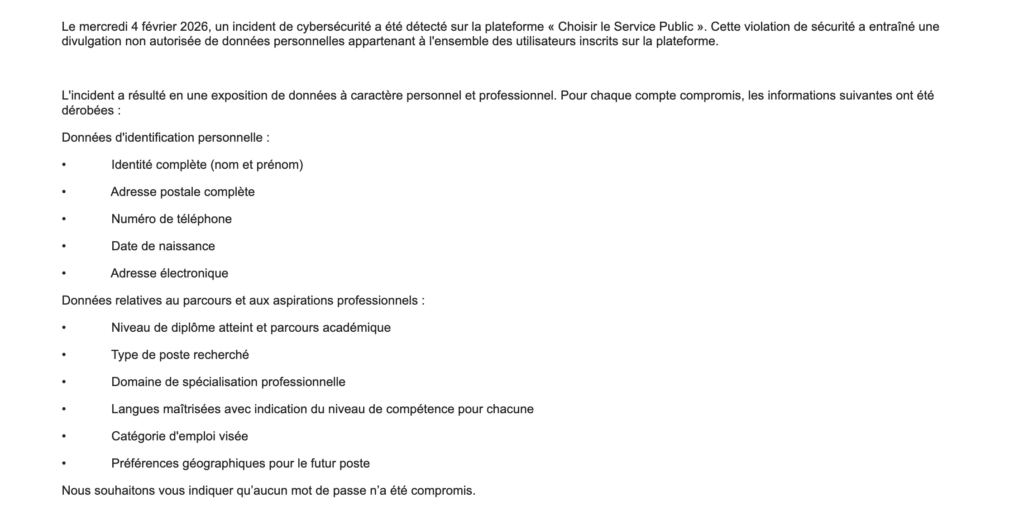 La plateforme a alert&eacute; les inscrits le 16 f&eacute;vrier 2026.  // Source : Capture d'&eacute;cran Numerama