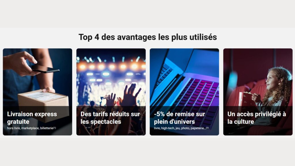 Quelques avantages de la carte Fnac+ // Source : Fnac Quelques avantages de la carte Fnac+ // Source : Fnac