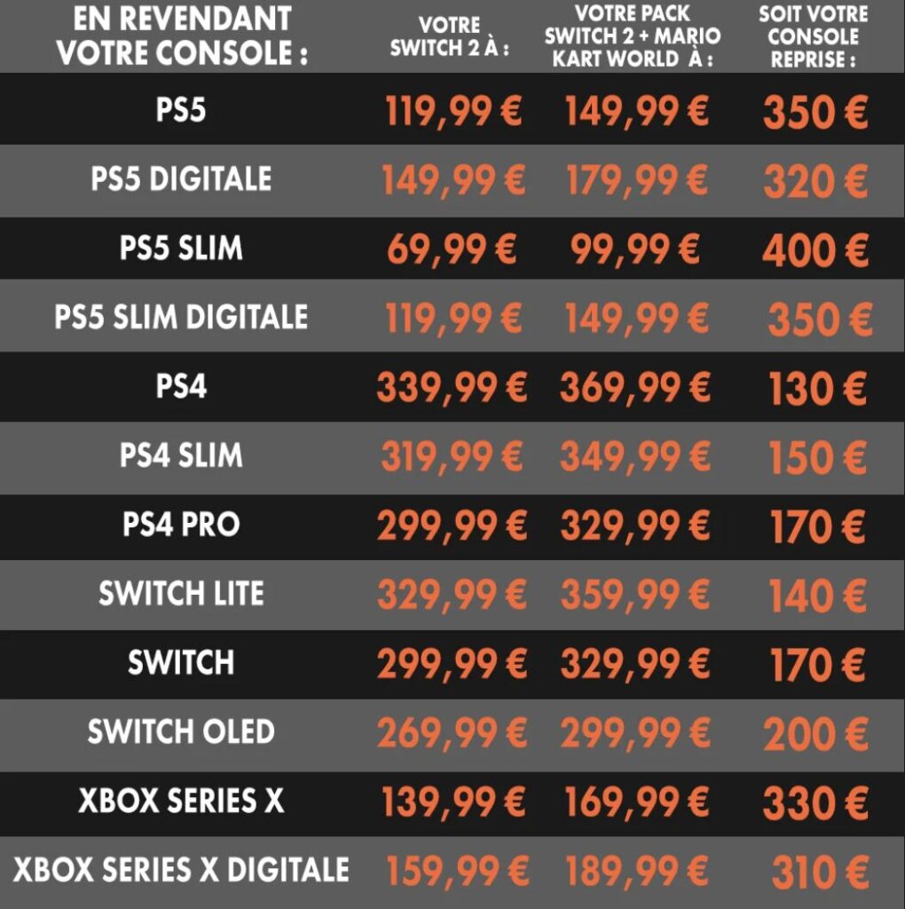 Un exemple des tarifs de reprise possibles chez Micromania jusqu'au 23 février