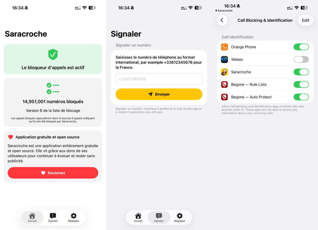 L'interface de Saracroche sur iPhone.