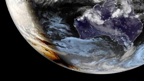 Éclipse du 17 février 2026 vue de l'espace. // Source : Via X @NOAASatellites Éclipse du 17 février 2026 vue de l'espace. // Source : Via X @NOAASatellites