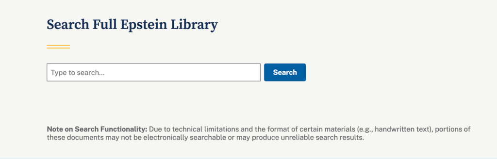 Cette barre permet de faire des recherches dans la base de donn&eacute;es Epstein.