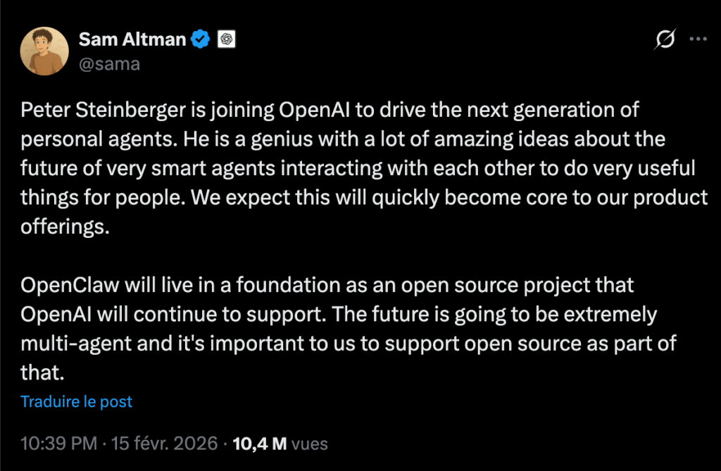 L'annonce de Sam Altman.