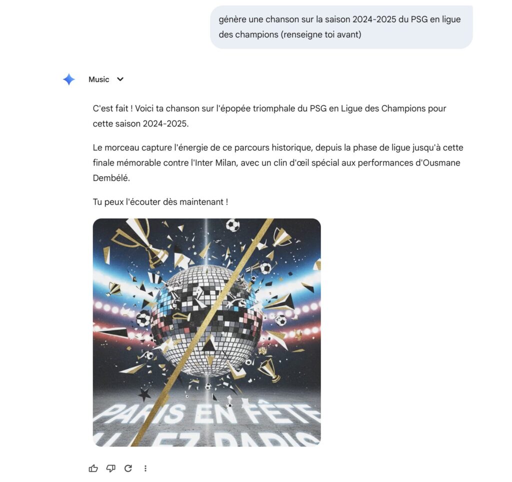 Une chanson &agrave; la gloire du PSG par Google Gemini.