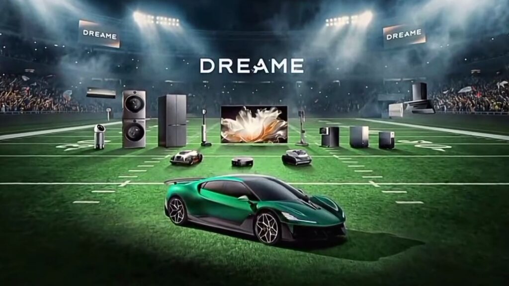 Le fabricant chinois Dreame a diffus&eacute; une pub pendant le Super Bowl o&ugrave; l'on peut voir son concept de voiture &eacute;lectrique. // Source : Dreame via Instagram