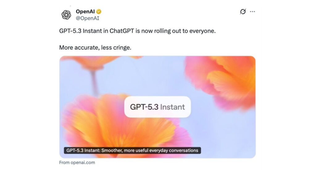 ChatGPT devrait devenir moins « cringe ». // Source : OpenAI sur X ChatGPT devrait devenir moins « cringe ». // Source : OpenAI sur X