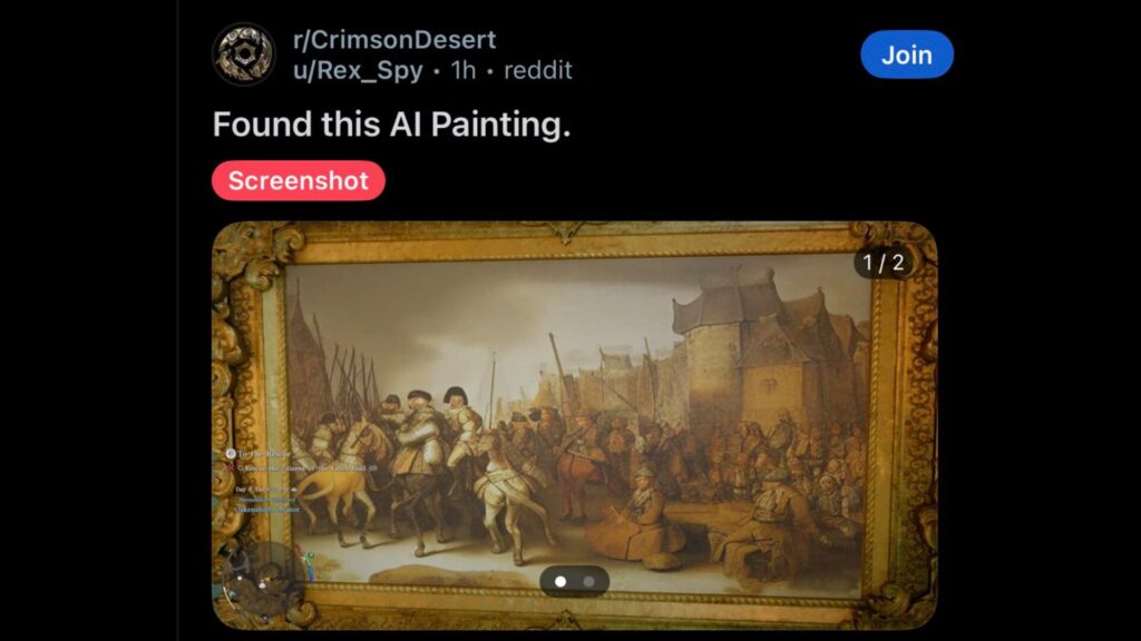 Sur Reddit, des utilisateurs ont trouv&eacute; des tableaux g&eacute;n&eacute;r&eacute;s par IA. // Source : GameRoll sur X